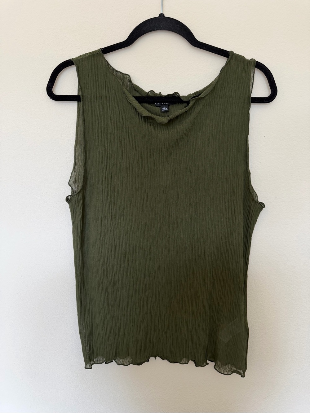 J.Crew Olive Green Boat Neck Chiffon Tank Top Pleated NWT Size XL